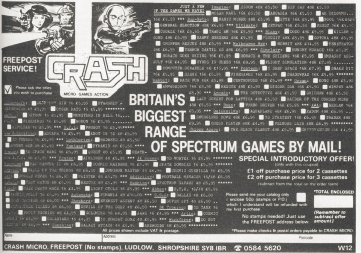 CRASH - Britain's biggtest range of Spectrum games by mail!